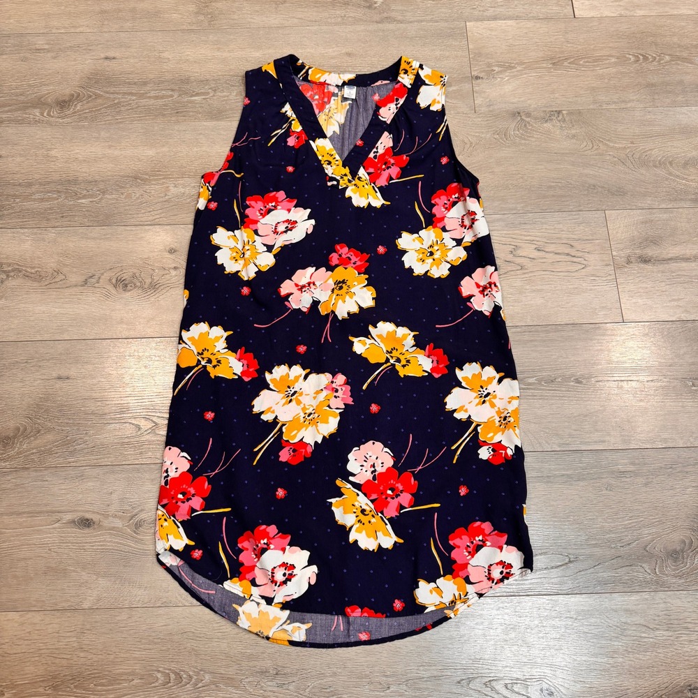 Old Navy Womens Navy Floral‎ Sleeveless V-Neck Shift Summer Dress Tall Large L